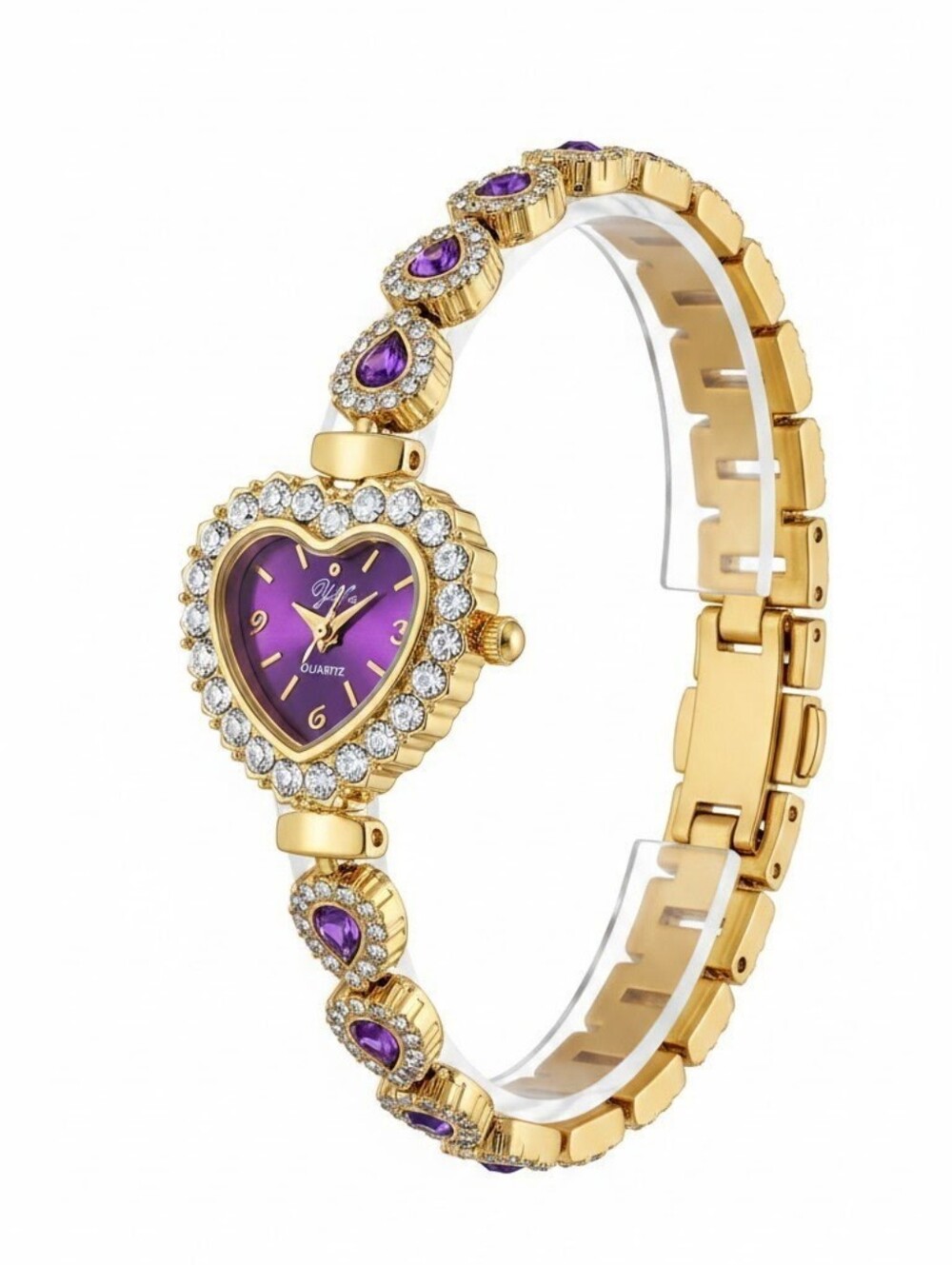 Sassified Boutique Nwt Gold, Purple & Crystal Heart Watch Set.